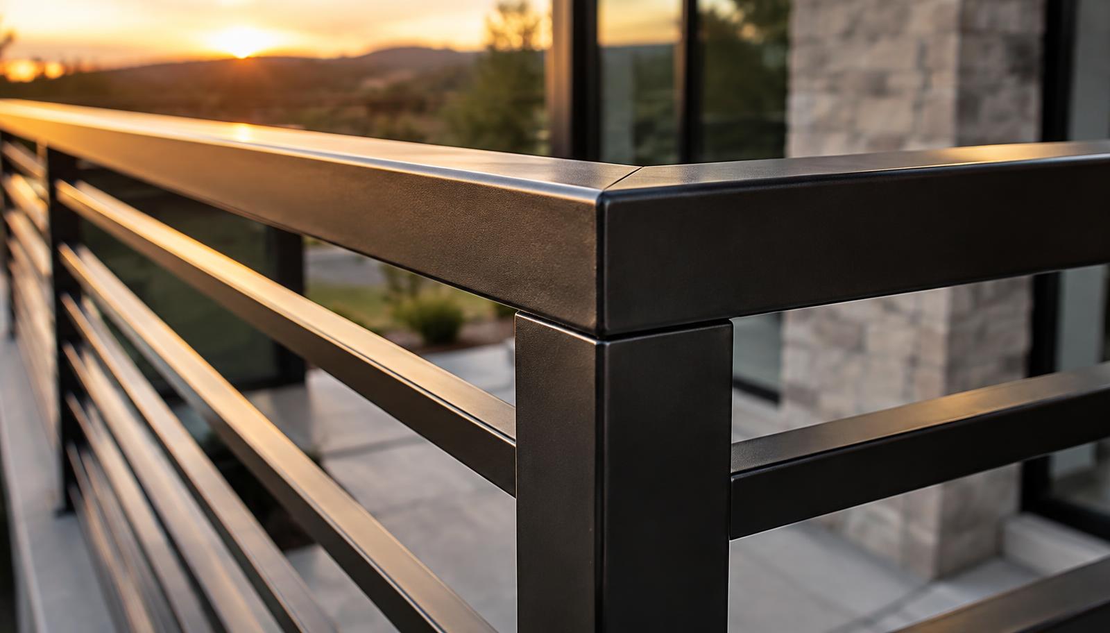 Close-up of custom fabricated black railing